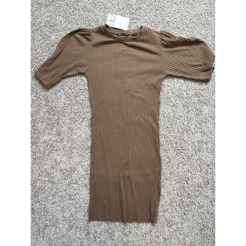 Zara Women's Copper Brown Ruched Side Tie Mini Dress Bodycon Size M NWT